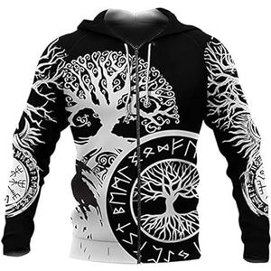 Viking Sweatshirt Hoodie Met Rits Nordic Mythology Pullover Hoodies Vintage Gym Hoodies 3D Geprinte Heren Sweatshirt Atletische Hoodies (Color : Color, Size : XXL)