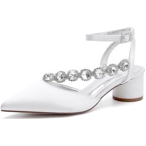 Dames Slingback Pumps Chunky Block Lage Hak Bruidssandalen Puntige neus Enkelbandje Bruiloft Kantoor Feest Jurk Schoenen,ivoor,36 EU