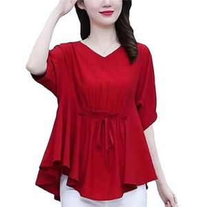 Dvbfufv Dames elegante V-hals losse blouses dames zomer oversized casual truien T-shirts, Rood, S