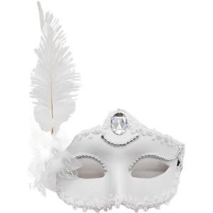 Bloem veren masker prachtige kraal kant bloem maskerade masker half gezicht plastic oogmasker maskerade masker (kleur: wit)