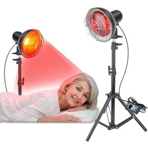 Rkdely Infraroodlamp, warmtelamp, 150 W, rode lichtlamp, verstelbare vloerstandaard, warmtestraler, instelbare temperatuur met timer