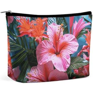 ADASGHBY Draagbare Kleine Kosmetische Zak van de de Make-upzak van de Zak Leuke Reis Gele en Blauwe Strepen, Roze Bloem Tropische Plant, Eén maat