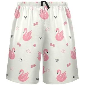 LI ZHI XIN Herenpyjamabroek, korte pyjamabroek, zomer casual shorts, elastische tailleband met trekkoord, rechte losse pasvorm met 2 zakken, S-XXL zwanenpatroon, Meerkleurig, S