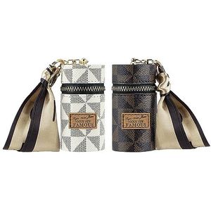 Adorila Lippenstiftetui, 2 stuks, lederen lipgloss tas voor portemonnee, reislippenstift organizer met sleutelhanger voor vrouwen (bruin, wit)