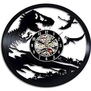 XIATIANDEDIAN Vinyl Wall Clock-Dinosaur Wall Clock-Vintage Vinyl Record Wall Clock Gift Decoration Klok-no LED verlichting (Color : With Led Light)