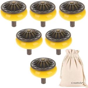6PCS bronzen keramische ladeknoppen - handgemaakte keukenkast en lade trekt handvat (Color : Yellow, Size : As shown)
