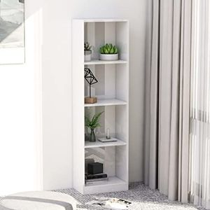 AJJHUUKI Boekenkast met 4 niveaus, hoogglans wit, 40x24x142 cm, houten meubelen