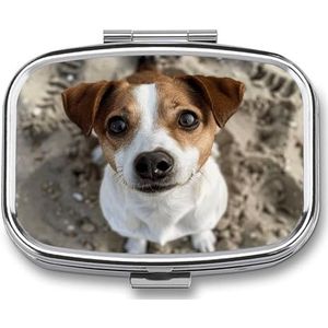 Leuke Pil Organizer Bruin en Wit Hond Gedrukt Draagbare Reizen Pillendoos Mini Pillendoos Kan Buiten worden gebruikt