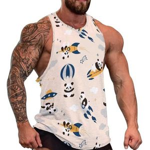 Panda Patroon Heren Tank Top Grafische Mouwloze Bodybuilding Tees Casual Strand T-Shirt Grappige Gym Spier