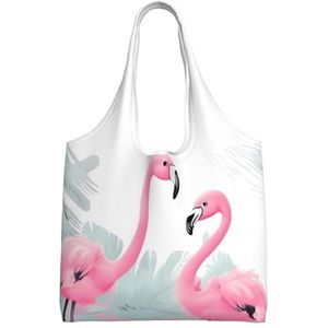 YNCATXZ Love Flamingo Canvas Tote Bag voor Vrouwen Esthetische Boodschappentassen Schoudertas Herbruikbare Boodschappentassen, Zwart, Eén maat