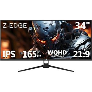 Z-Edge Gaming PC-scherm 34'', UWQHD(3440x1440), 165 Hz, IPS-paneel, 1ms, Ultrawide Monitor 21:9, FreeSync, 300cd/m², 2* DP1.4 & HDMI2.0, RGB, Verstelbare helling, VESA 75 * 75mm (DP-kabel inbegrepen)