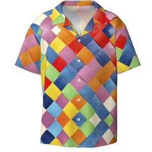 TyEdee Kleurrijke Geruite Print Heren Korte Mouw Jurk Shirts Met Zak Casual Button Down Shirts Business Shirt, Zwart, M