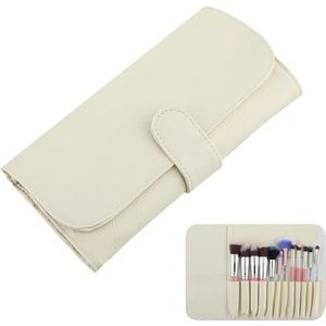 Xuxinsheng Soft Portable Cosmetic Face Brushes Bag Travel Make-up Case Houder voor Vrouwen PU Leather Make-up Bag voor Eyebrow Pencils Borstels (Borstels Niet inbegrepen), Beige, Reismake-up doos