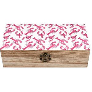 Roze kreeft houten kist met deksel opbergdozen organiseren sieraden doos decoratieve dozen voor vrouwen mannen