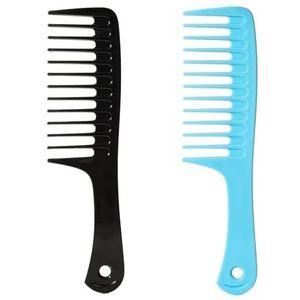 Kam met lang haar, 2 stuks, brede tandenkam voor krullend haar, grote ontwarrende kam voor nat of droog haar, douchekam voor vrouwen en mannen haar permanentkam (zwart-blauw)