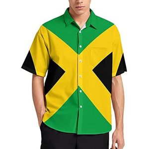 Vlag van Jamaica Hawaiiaans shirt voor heren, zomer, strand, casual, korte mouwen, button-down shirts met zak