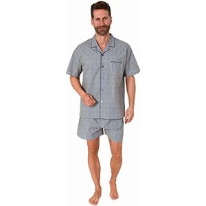 Normann Herenpyjama met korte mouwen, shorty pyjama, geweven met knopen, elegant design, donkergrijs, 48