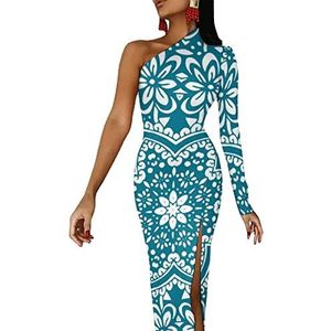 Mandala-jurk met etnisch patroon voor dames, halve mouwen, avondfeest, lange jurk, cocktailjurk, split, bodycon jurk, M
