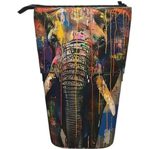 Olifant Print Leuke Etui met Zip Verstelbare Stand Potlood Houder Grappige Make-up Tas, Zwart, Eén maat, Tas Organizer
