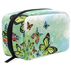 AJINGA Lente Groene Kleurrijke Vlinder Kosmetische Zak Rits Toiletry Reistas Dames Vierkante Make-up Borstels Tas, Meerkleurig1, onesize