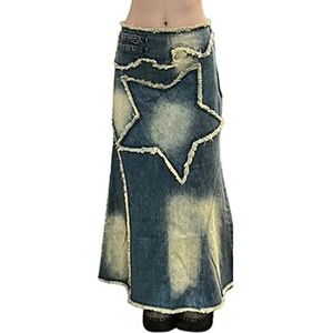 TOBILE Rokken Vrouwen Streetwear Vintage Knielengte Denim Midi Lange Rok Hoge Taille Rechte Grunge Jeans Rokken Kleding, Geel Blauw, S