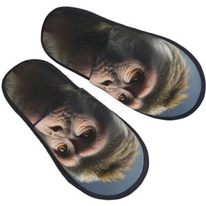 VBNTY Monkey Damespantoffels, donzige instappers, antislip, huispantoffels, warm, gezellige slaapkamerschoenen, M, Zwart, Large Men/ Small Women