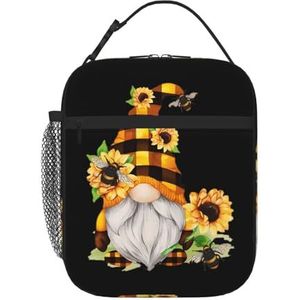 MYGANN Gnome Bee Geel Bloemen Unisex met Afneembare Draagbare Webbed Geïsoleerde Lunch Tas voor Werk Reizen Camping