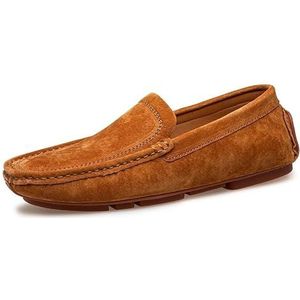 Loafers for heren Effen kleur Rijmocassins Loafers Stiksels Details PU Suede Flexibel Comfortabel Antislip Klassiek Casual Instappers (Color : Brown, Size : 44 EU)