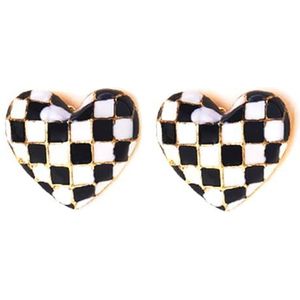 Dames Trendy Plaid Hart Stud Oorbellen - Sierlijke Dainty Pierced Sieraden voor Vrouwen, Zink, Geen edelsteen