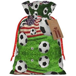 Kerst herbruikbare geschenkzakken, snoepzakken, inpakzakken, voor Xmas verjaardagsfeestje benodigdheden-voetbal USA Amerikaanse vlag print