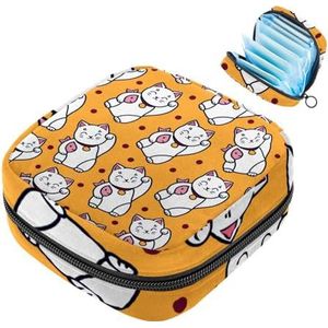 Opbergtas voor maandverband, schattige Japanse cartoon gelukskatten vis gele draagbare menstruatie pad tas, inlegkruisjes tampons maandverband opslag houder voor vrouwen school kantoor