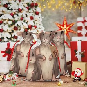 RLDOBOFE Kerstcadeauzakjes met trekkoord moeder en kind ratten kerst jute geschenkzakje kerst trekkoord tas voor Halloween Xmas snoep zakken herbruikbare kerstcadeautjes voor feestdecoraties