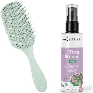 Altéax Blissy Bloom Ontwarringsborstel met anti-klitborstels + spray 100 ml - gladmakingsmiddel ideaal voor het ontwarren (groen)