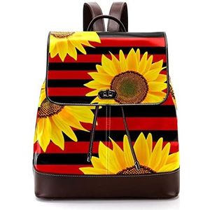 Gepersonaliseerde casual dagrugzak tas voor tiener gele zonnebloem zwart en rood streep patroon schooltassen boekentassen, Meerkleurig, 27x12.3x32cm, Rugzak Rugzakken