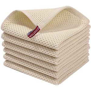 6 stuks set keukendoeken 100% puur katoen, wafelweefsel vaatdoeken, keukenschotel theedoek, zeer absorberende keukenhanddoeken voor reiniging en sneldrogend van borden en glazen (beige)