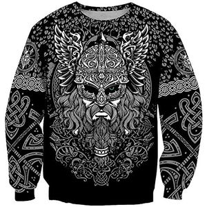 Noorse Mythe 3D-geprinte Hoodie Met Korte Mouw Voor Heren, Viking Odin God Tattoo Grafische Pullover Jas, Middeleeuwse Nieuwigheid Mode Vintage Casual Sport Streetwear