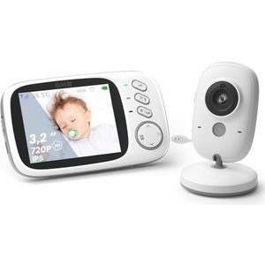 GHB Babyfoon met camera, 3,2 inch lcd-babymonitor, nachtzicht, VOX-modus, slaapliedjes en intercomfunctie
