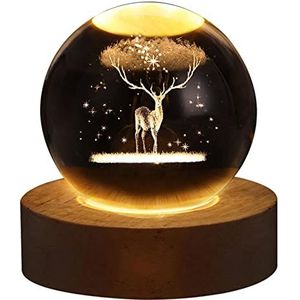 LINGJIONG 3D Kristallen Bal Nachtlampje, Globe Tafellamp Met Houten Basis, Maan Licht Lampen Voor Kinderen Vrienden Liefhebber Verjaardagscadeaus, Nieuwigheid Thuis En Kamer Decor