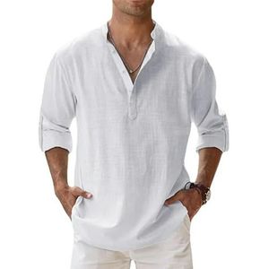 Gyios mens t shirts Men's Linen Long Sleeve T-shirts Breathable Shirt Casual Basic Cotton Linen Shirt Tops S-5xl-white-4xl