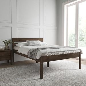 Bed 160x200 cm in wengé geolied hout - Anu Scandi Style hoogslaperframe met lattenbodem - massief berkenhout - natuurlijke kleur - ondersteunt 350 kg