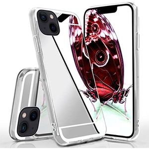moex Mirror Case compatibel met Apple iPhone 14 Plus spiegelhoes van siliconen, hoes met spiegeleffect, glitter mobiele telefoon beschermhoes gespiegeld, spiegel telefoonhoes - zilver