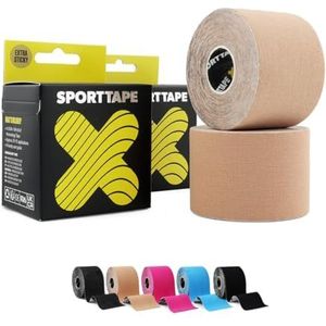 2 Rollen SPORTTAPE Kinesiotape 5 cm x 5 m - Beige | Spiertape knie, schouder, scheenbeen & enkel | Waterdicht & hypoallergeen