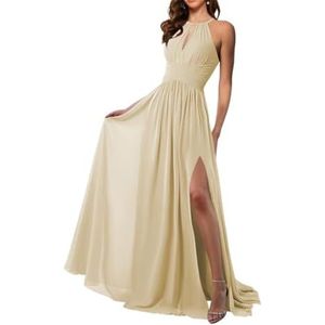 Chiffon bruidsmeisjesjurk voor dames, voor bruiloft, prinses, baljurken met split, cocktailjurk, grote maten, Champagne, 32