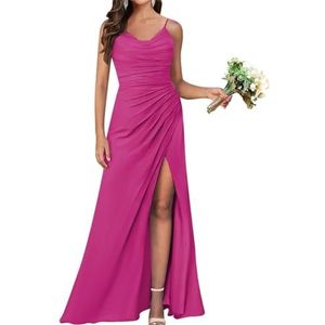 Zeemeermin bruidsmeisjesjurken voor dames, lange chiffon formele jurk, avondjurk met split, roze (hot pink), 32