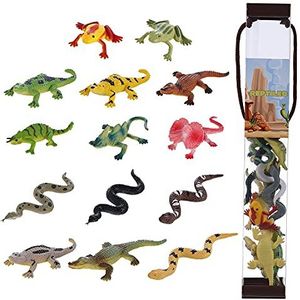 JOKFEICE Dierfiguren 14 stuks realistische plastic reptielen dieren actie model wetenschap project, leren educatief speelgoed, verjaardagscadeau, taart topper voor kinderen peuters