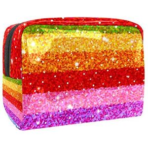Draagbare make-up tas met rits reizen toilettas voor vrouwen handige opslag cosmetische zakje kleurrijke glitter strepen