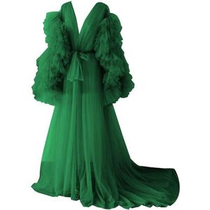 Lange Mouw Geplooide Moederschap Tule Gewaad Voor Fotoshoot Zwangere Badjas Pure Lingerie Nachtjapon AH141, Groen, 32