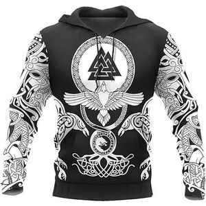 Mannen Viking Totem 3D Print Lange Mouw Hoodies Pullover Sweatshirt Viking Dames T-Shirt, Unisex Hoodie matching paar hoodies (Color : Color, Size : XXL)