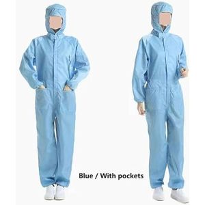 Antistatische Eliminator, Unisex beschermende overalls Schone kleding Kap Stofdichte statische kleding Cleanroomkleding Schilderwerk Overalls(Blue with Pockets,Small)