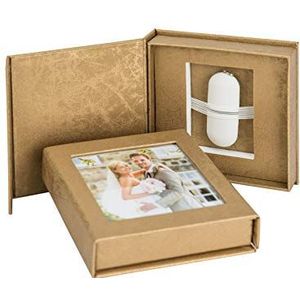USB-box voor 1 USB-stick met beeldvenster. Flash Drive opbergdoos (Goud)